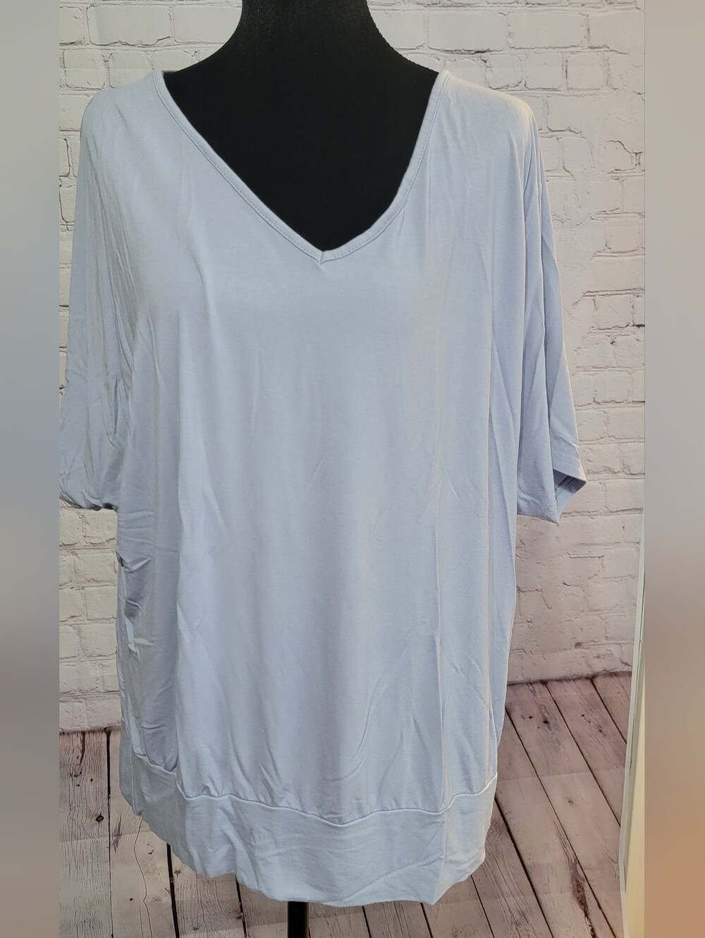 Light Blue/Grey V-Neck Women’s Top